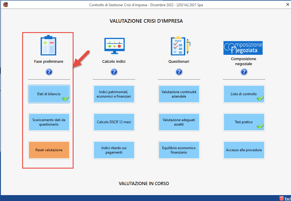 Fase preliminare Controllo di Gestione Crisi d'impresa