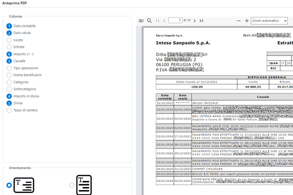 Dashboard dei movimenti