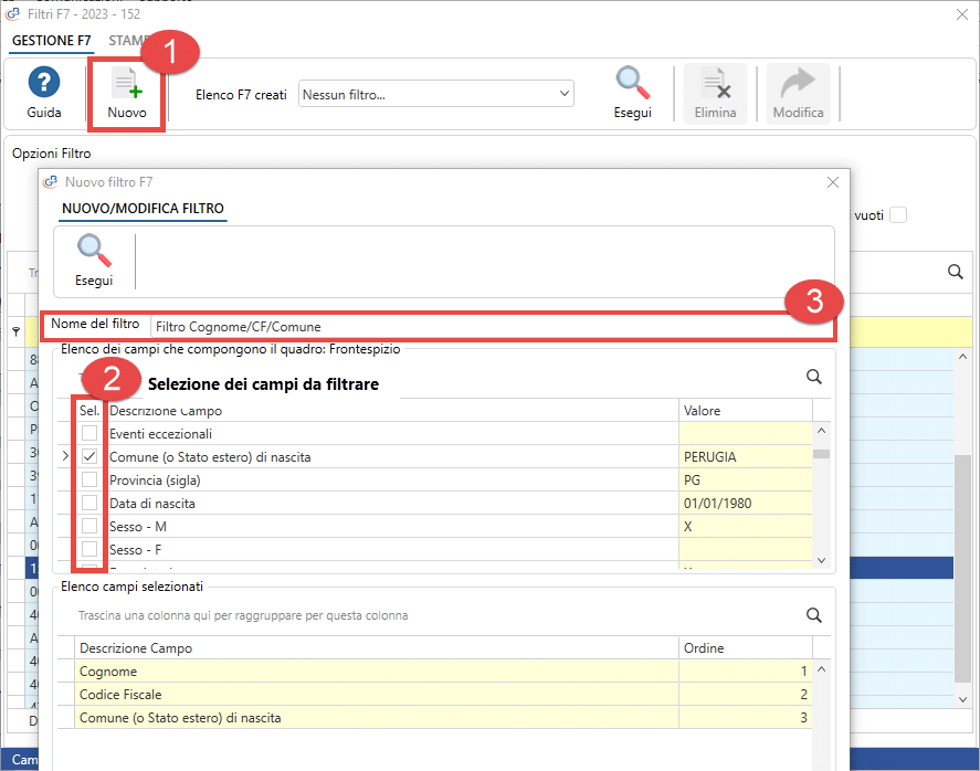 Procedura creazione filtri F7