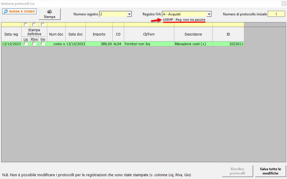 ASEMP - Reg. non Iva passive