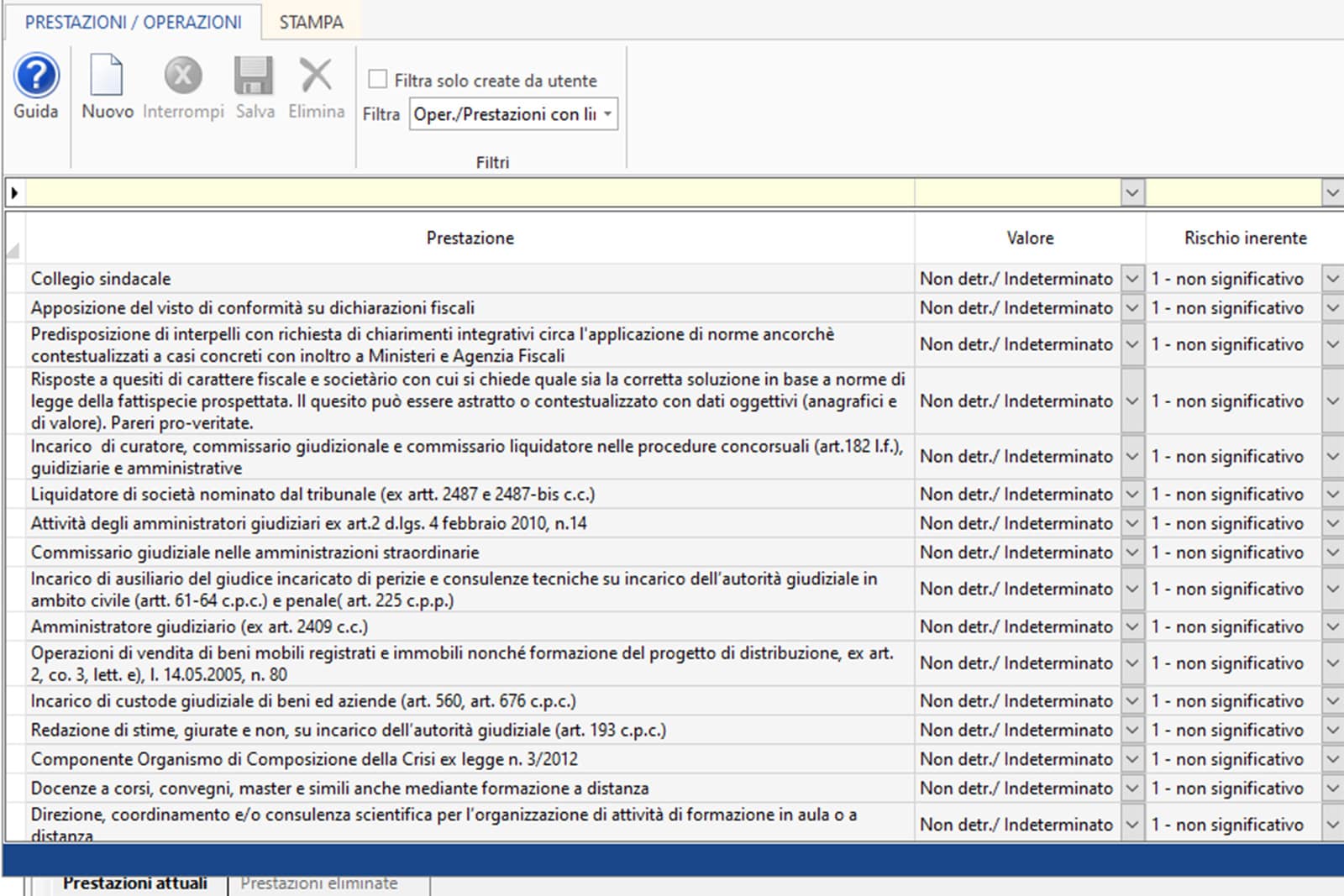 Software Antiriciclaggio - Prestazioni - Prestazione precaricate e personalizzate