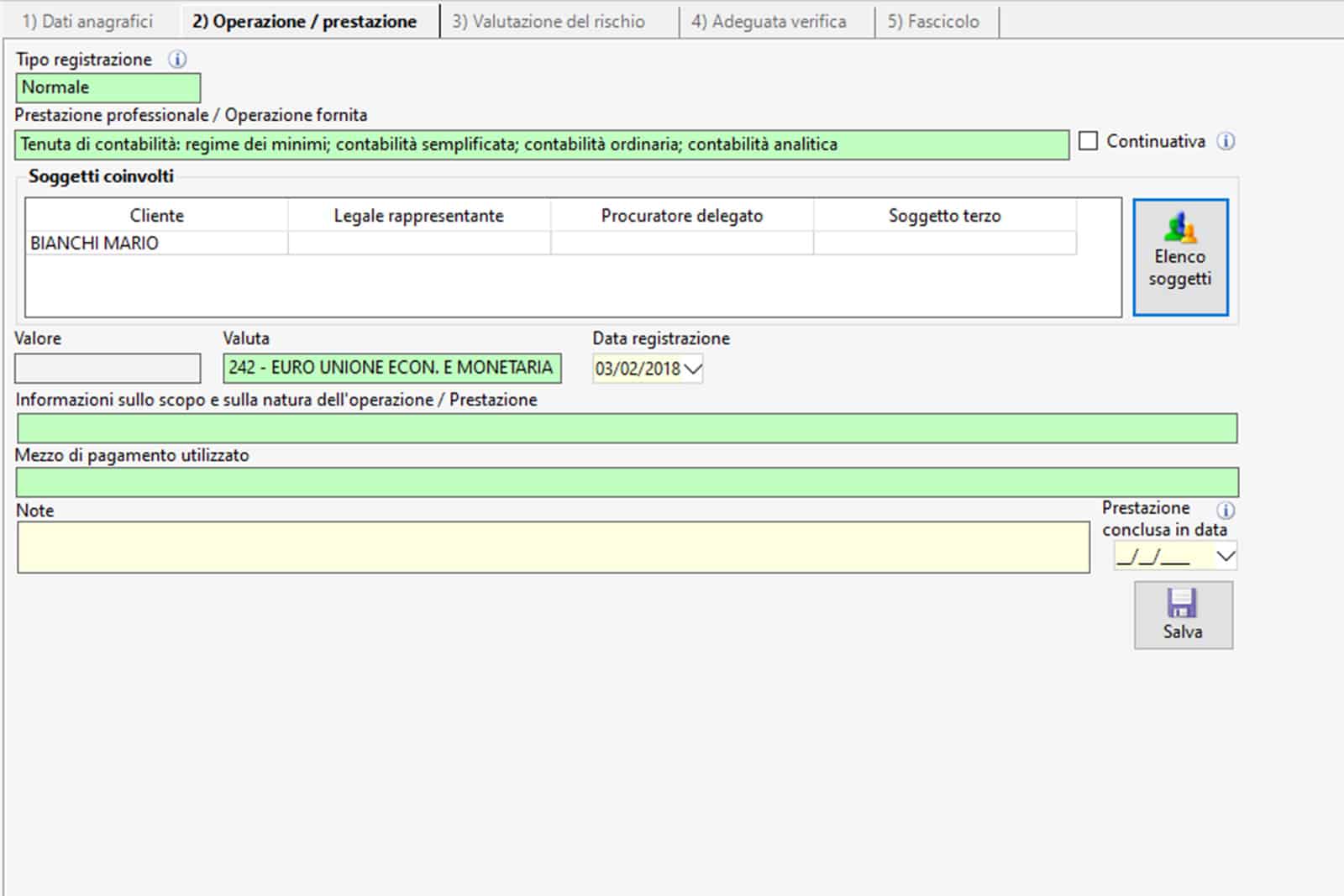 Software Antiriciclaggio - Prestazioni - Prestazione creata in automatico