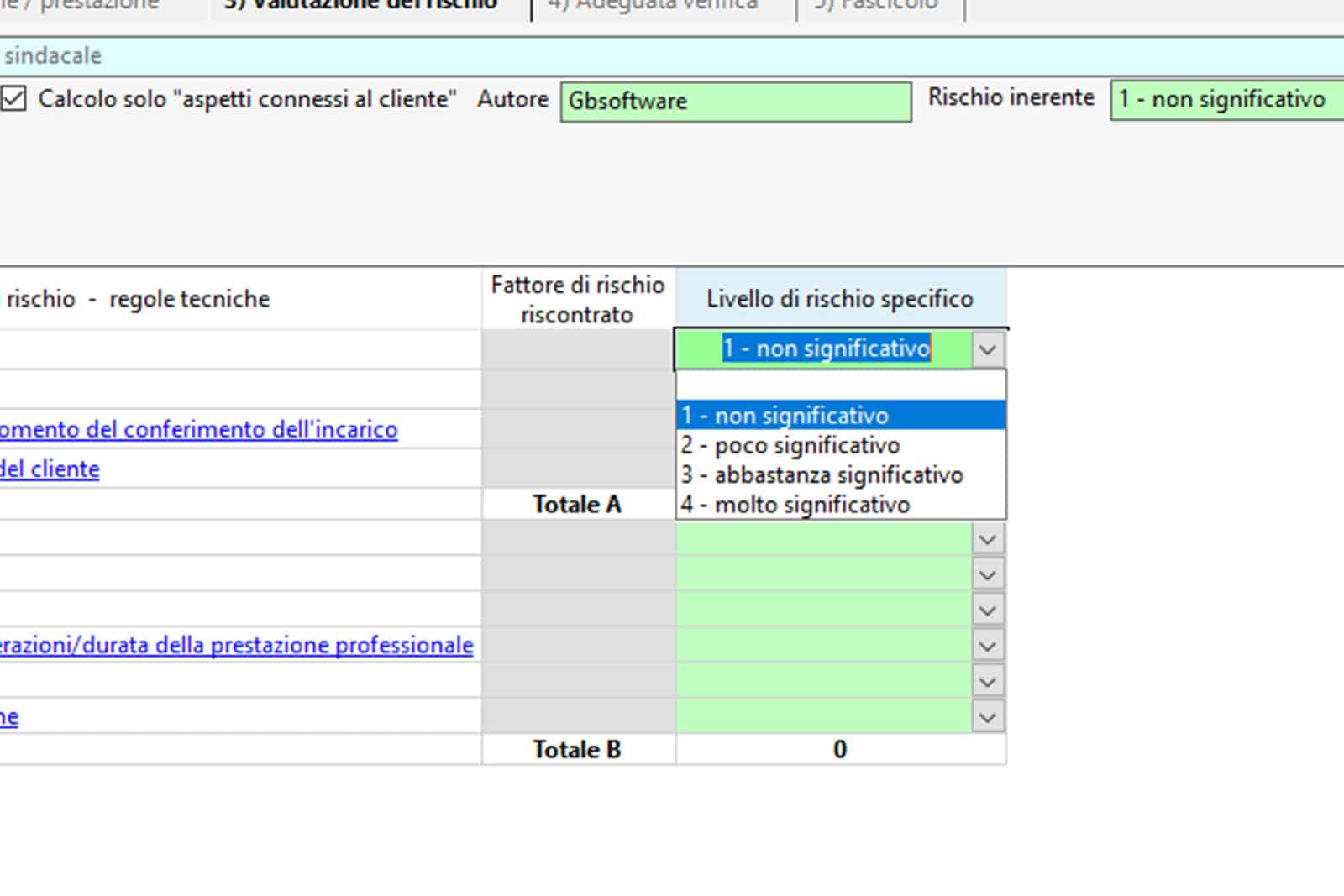 Software Antiriciclaggio - Valutazione del rischio - Tabella selezione