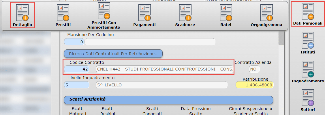 Verifica contratto abbinato al dipendente 